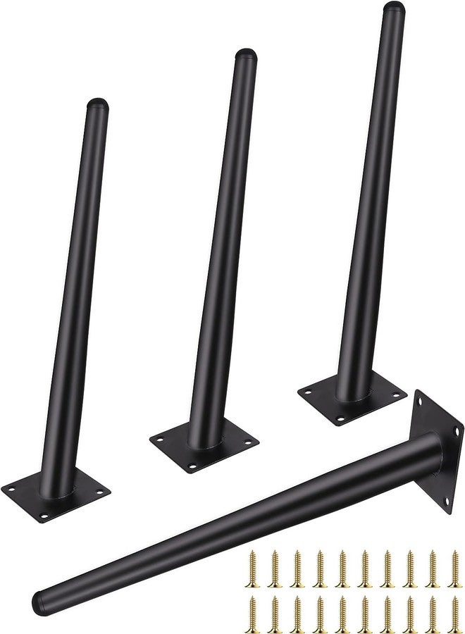 Ventuos_Set of 04 Round Inclined Sleek Tapered Chair Legs Sofa Table Legs Furniture Legs Tool_ Inclined, with Mounting Screws (16", Black) - Image 1